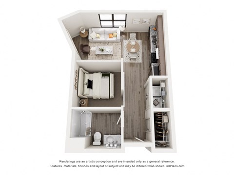 Floor plan for studio, 1 bath, 528 sqft